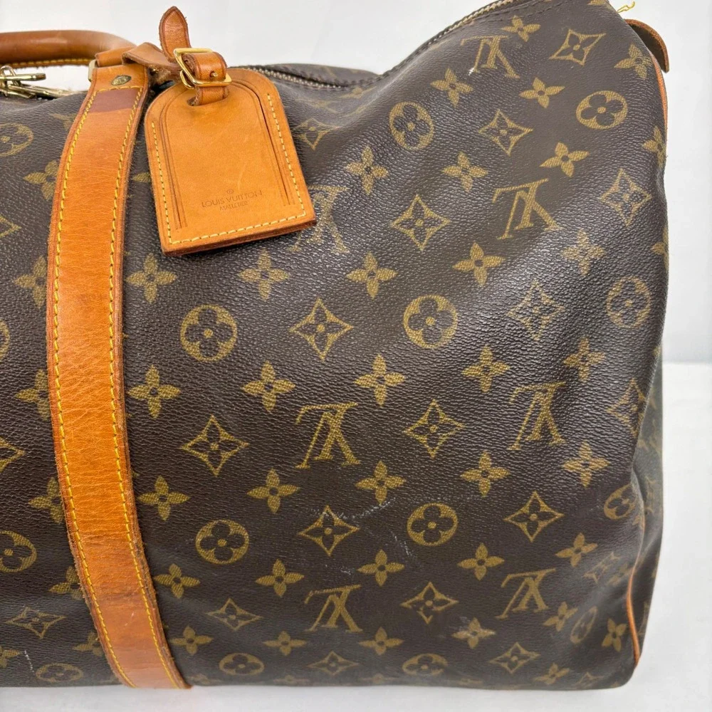 Louis Vuitton Keepall 60 Monogram Canvas Duffle Bag Brown Vintage FH1920